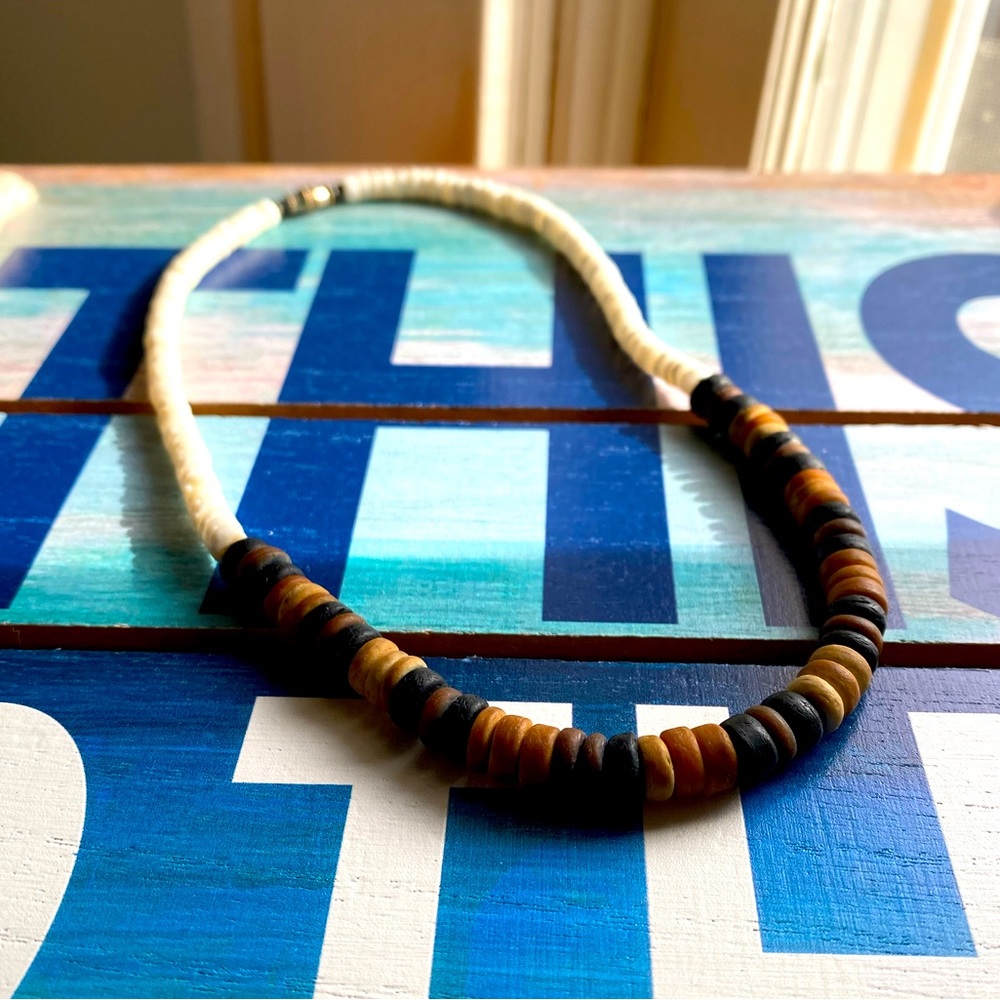 Rustic Beaded and Puka Surfer Necklace